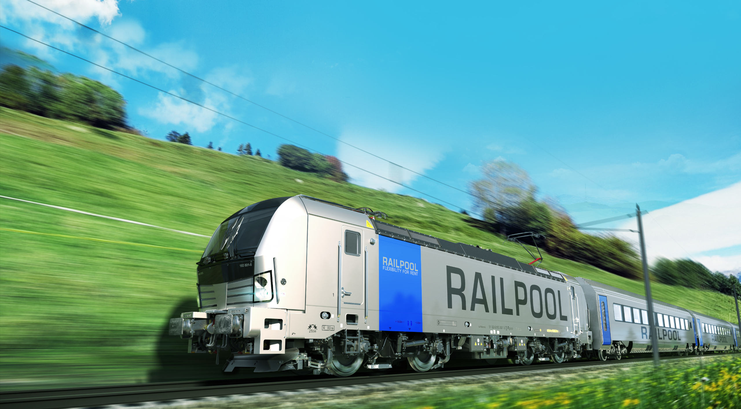 📷 Légende de la photo Railpool Impression d’artiste d’un Vectrain en livrée Railpool, avec au premier plan une Vectron (21 octobre 2025). Crédit photo : Railpool