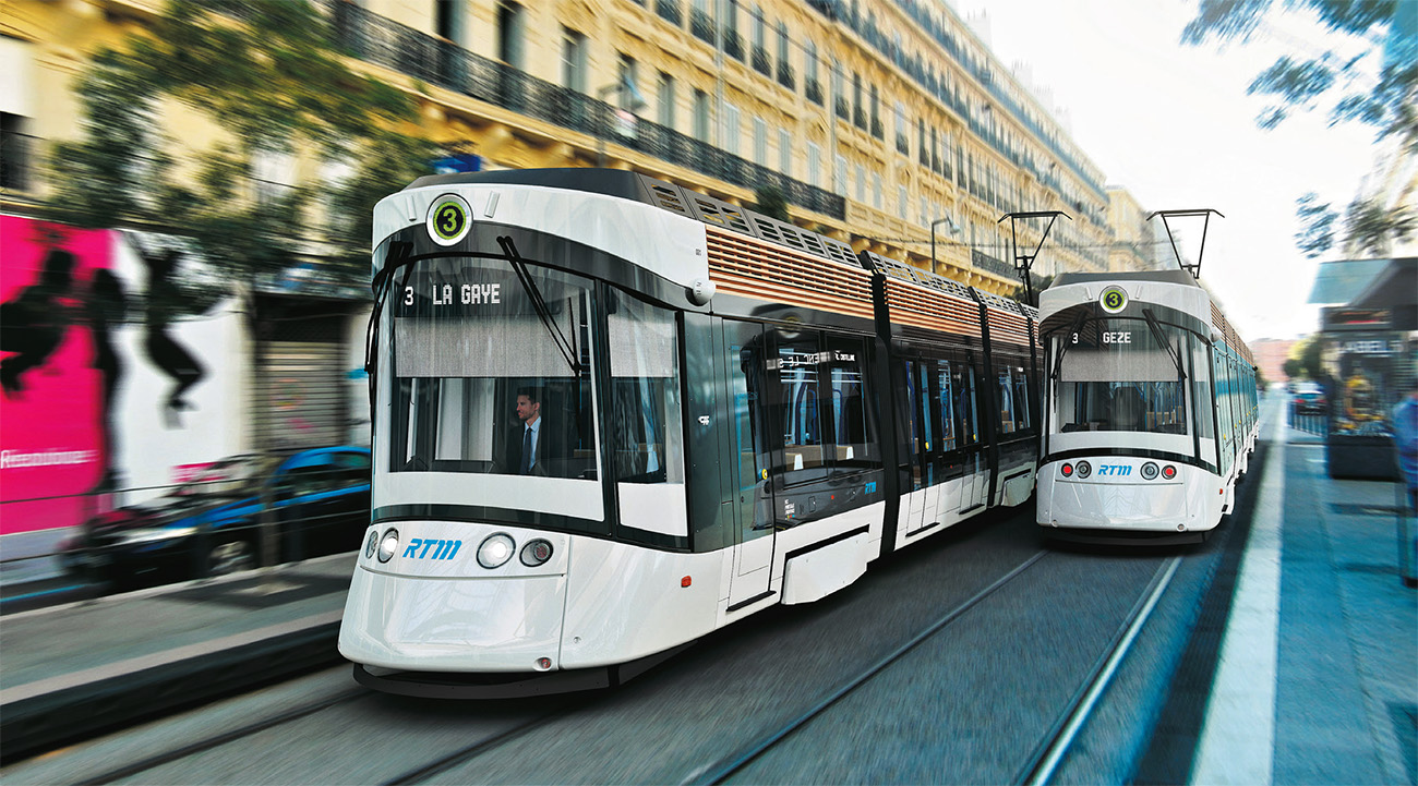 Vue d’artiste de la ligne T 3 au niveau de la rue de la République avec les nouvelles rames CAF (© RTM).