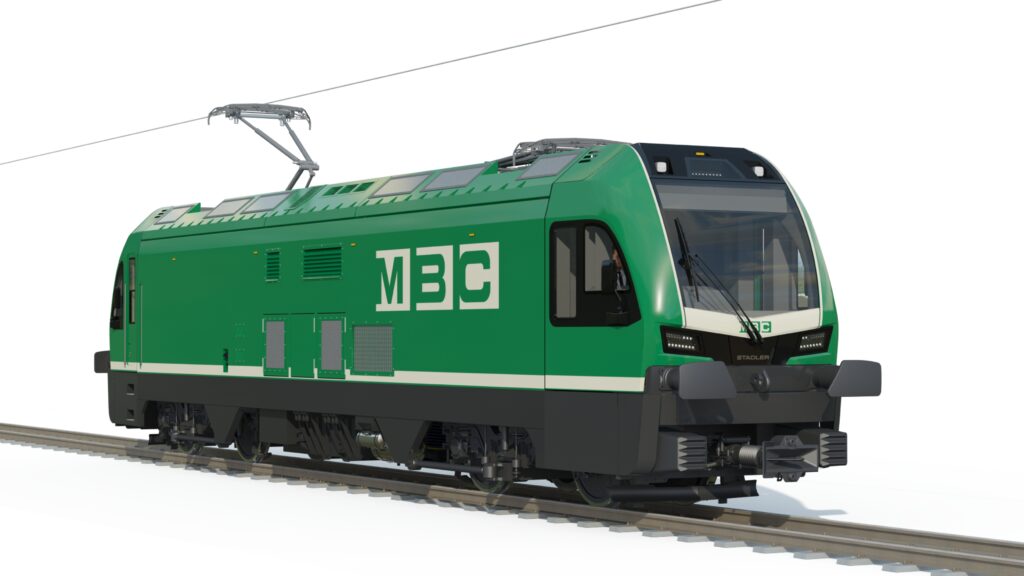 Légende de la photo Stadler Rail : Impression d’artiste d’une locomotive hybride pour les MBC (24 novembre 2025). Crédit photo : Stadler Rail